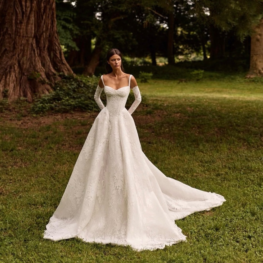 Romantic Chantilly Lace Wedding Dress with Sleeves - Elisora gown by Milla Nova